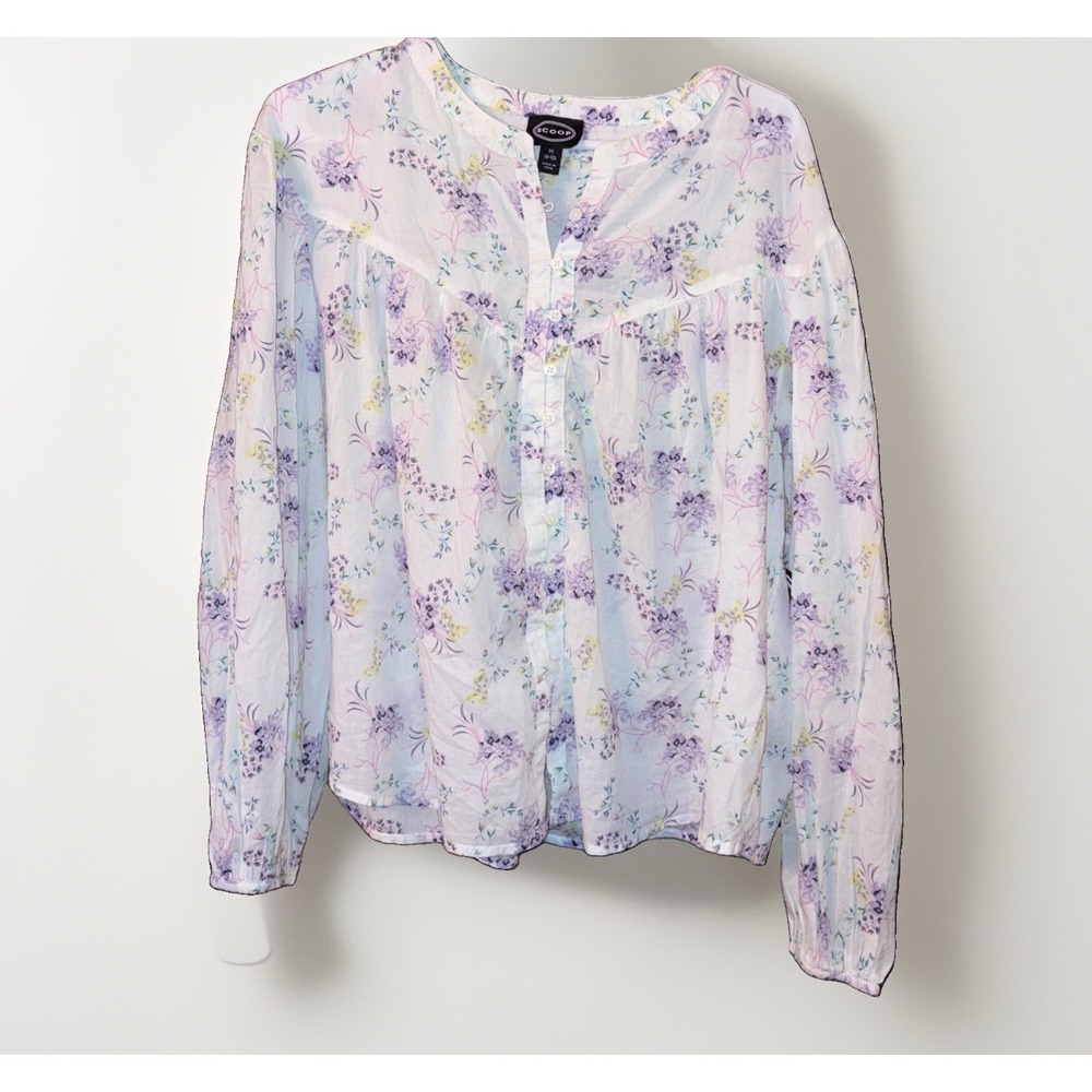 Brand New Romantic Cottagecore Floral 100% Cotton Button Front Flowy Blouse M